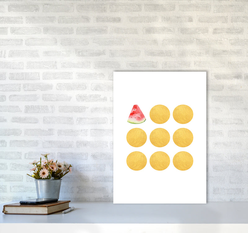 Gold Watermelon Kitchen Art Print by Seven Trees Design A2 Black Frame