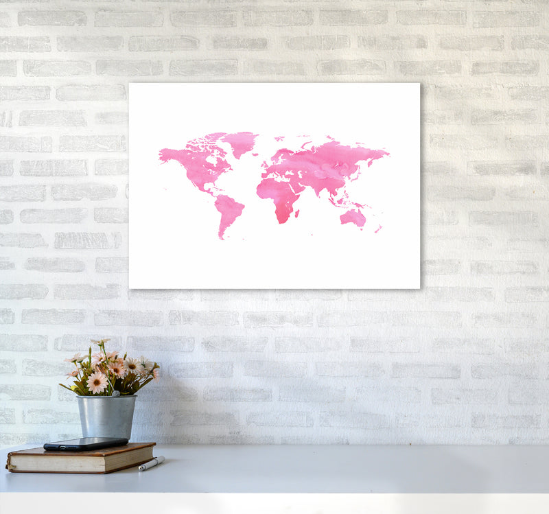 Pink Watercolor World Maps Art Print by Seven Trees Design A2 Black Frame