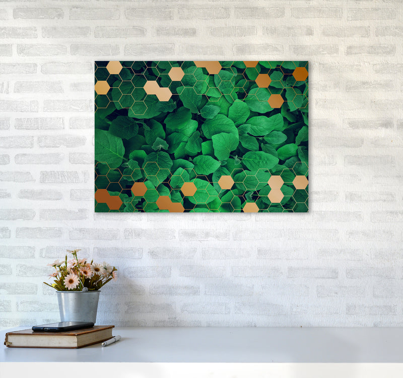 Polygonal Gold Leaves Art Print by Seven Trees Design A2 Black Frame
