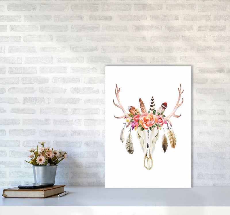 Boho cow skull Art Print by Seven Trees Design A2 Black Frame
