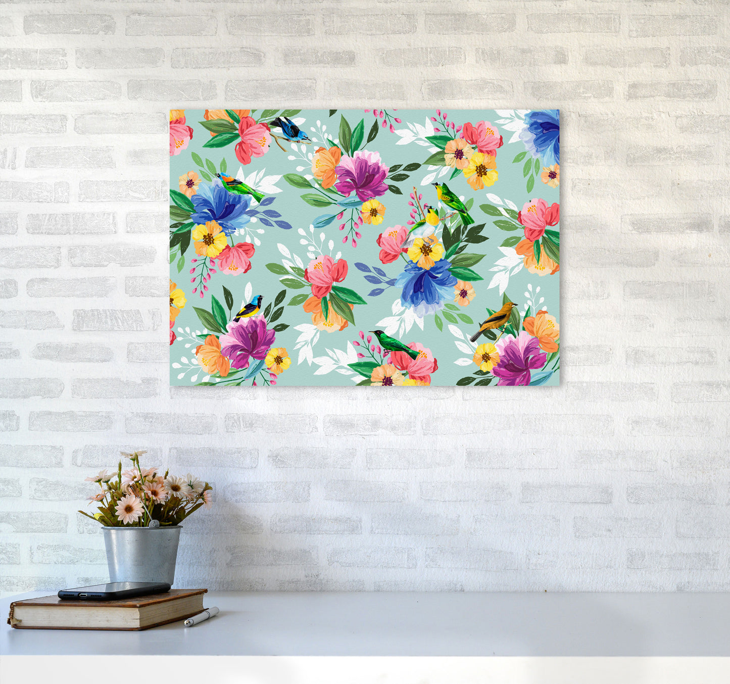 flowers birds Art Print by Seven Trees Design A2 Black Frame