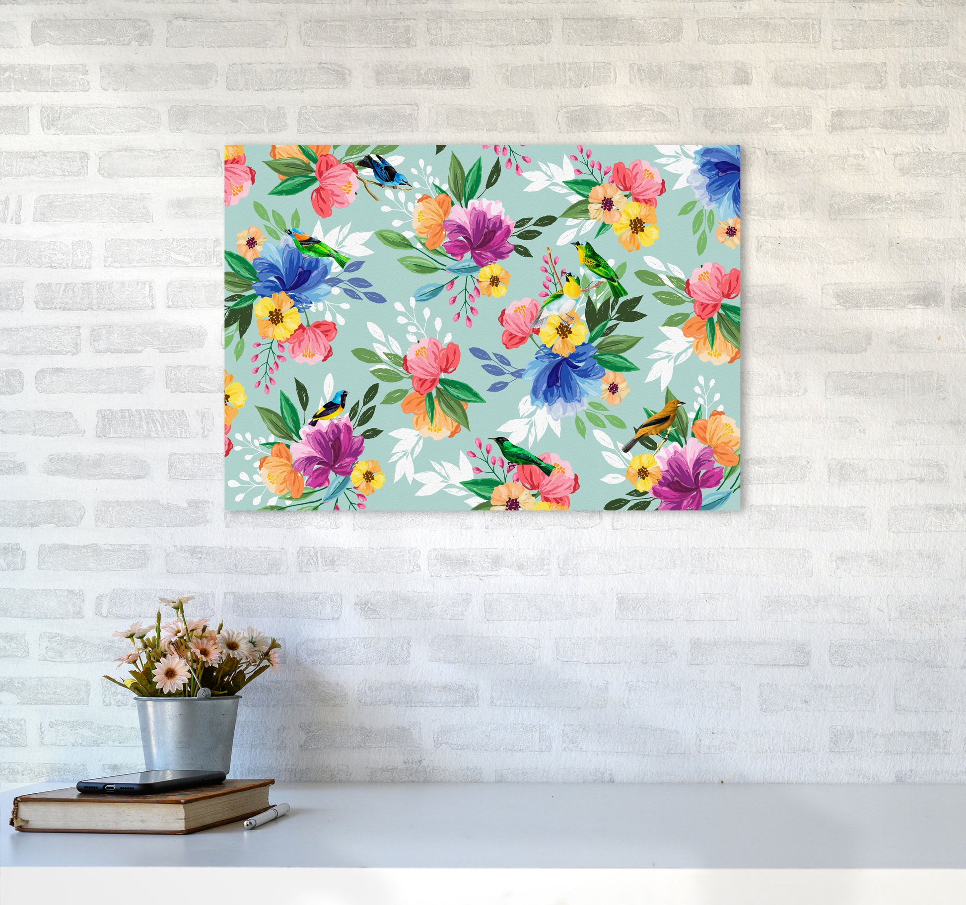 flowers birds Art Print by Seven Trees Design A2 Black Frame