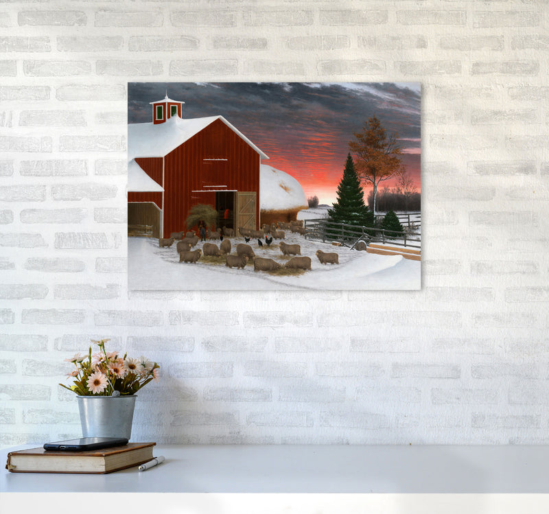 Snowy Farm Art Print by Seven Trees Design A2 Black Frame