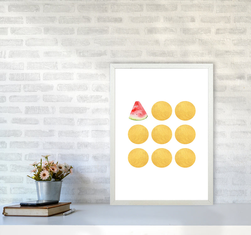 Gold Watermelon Kitchen Art Print by Seven Trees Design A2 Oak Frame