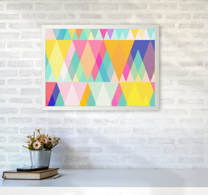 Happy Geometry Abstract Art Print by Seven Trees Design A2 Oak Frame