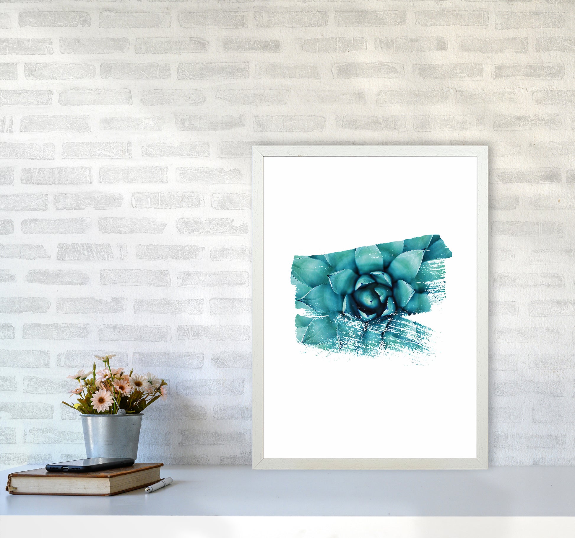 Modern Succulent II Art Print by Seven Trees Design A2 Oak Frame