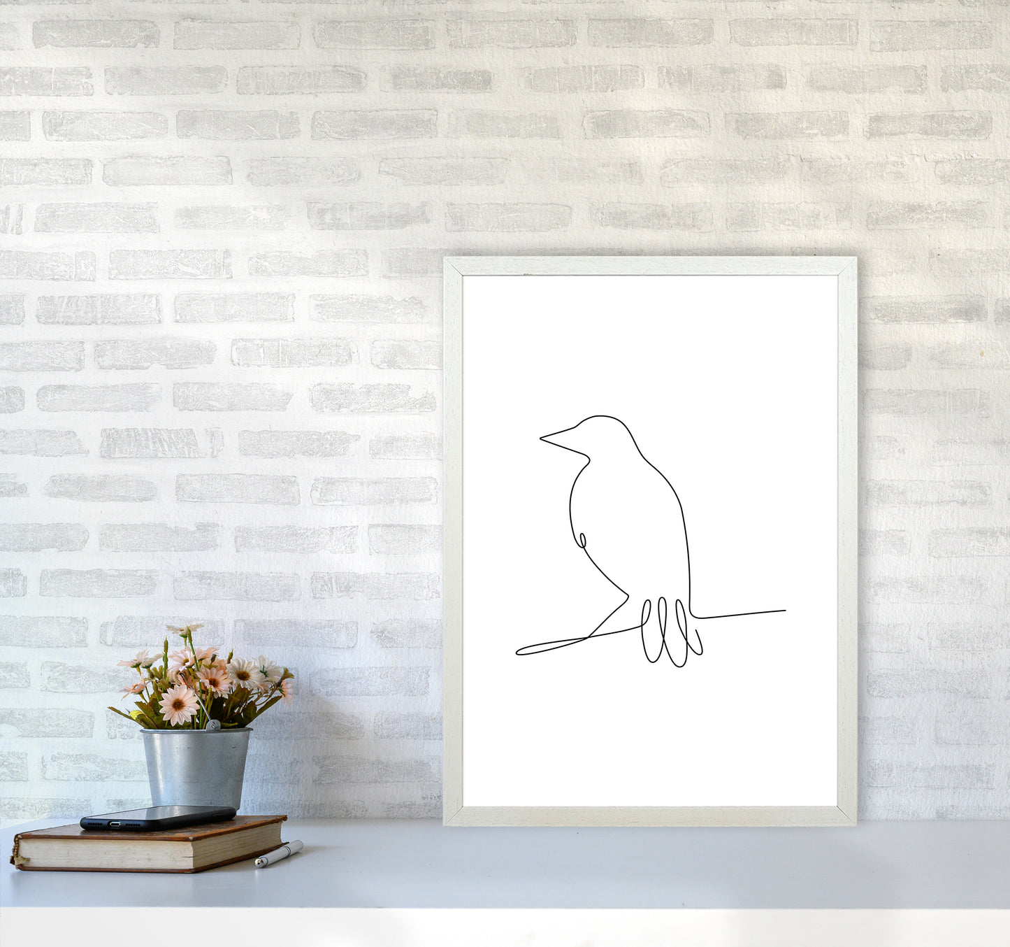 One Line Bird II Art Print by Seven Trees Design A2 Oak Frame