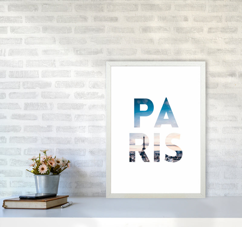 Paris Collage Letters Art Print by Seven Trees Design A2 Oak Frame