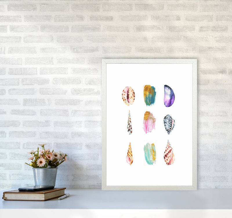 Sea And Brush Strokes I Shell Art Print by Seven Trees Design A2 Oak Frame
