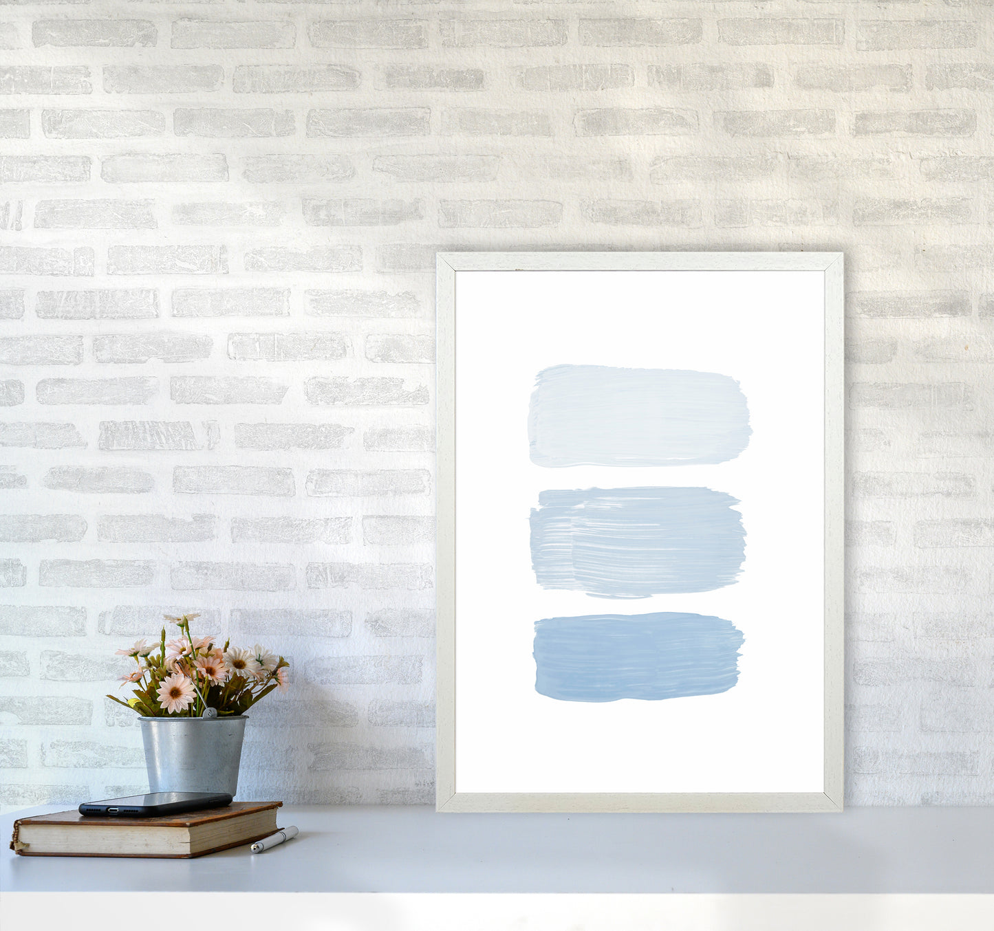 The Blue Strokes Abstract Art Print by Seven Trees Design A2 Oak Frame