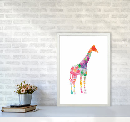 The Floral Giraffe Animal Art Print by Seven Trees Design A2 Oak Frame