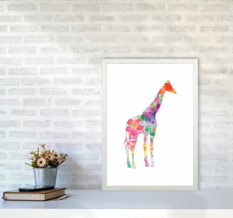 The Floral Giraffe Animal Art Print by Seven Trees Design A2 Oak Frame