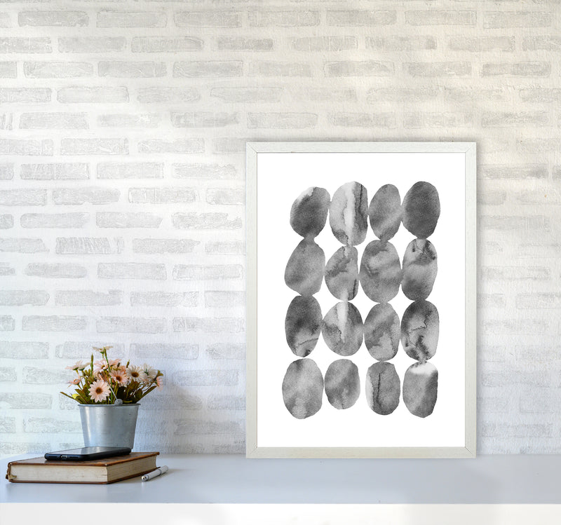 Watercolor Grey Stones Art Print by Seven Trees Design A2 Oak Frame