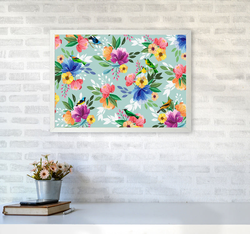 flowers birds Art Print by Seven Trees Design A2 Oak Frame