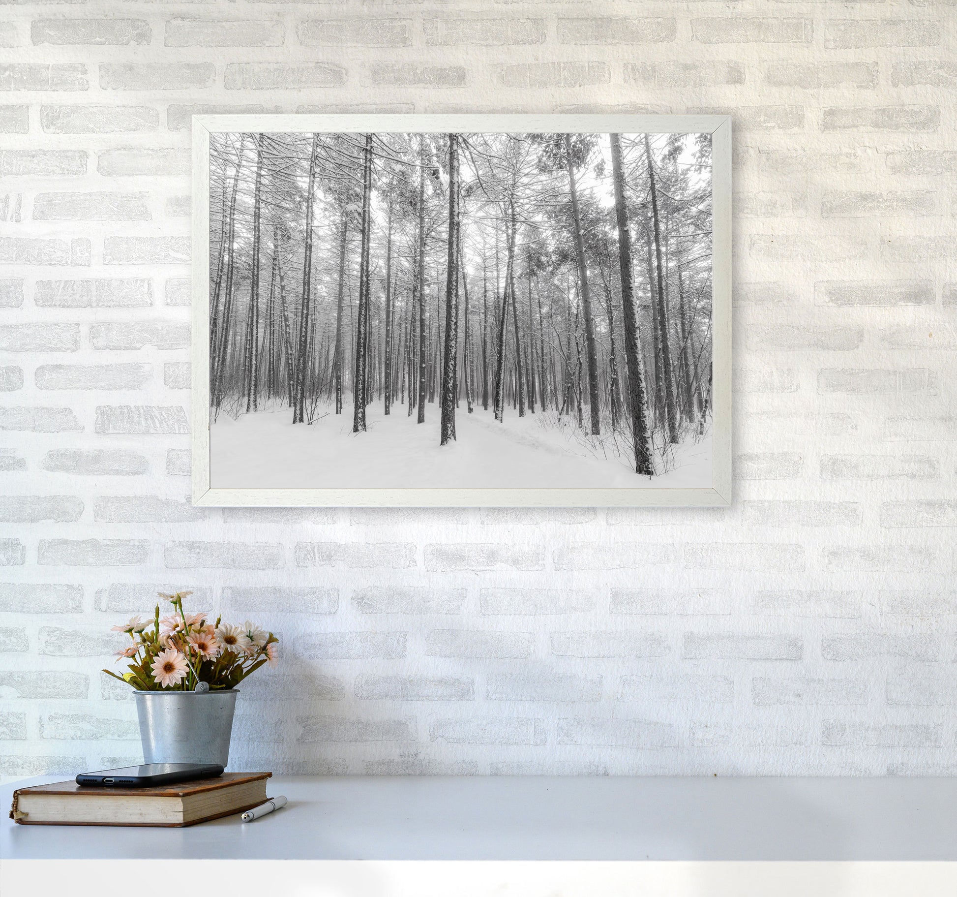 Let it snow forest Art Print by Seven Trees Design A2 Oak Frame