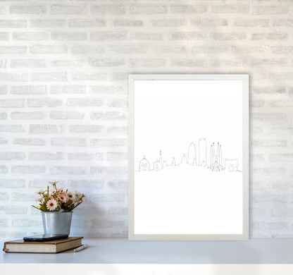 One Line Barcelona Art Print by Seven Trees Design A2 Oak Frame