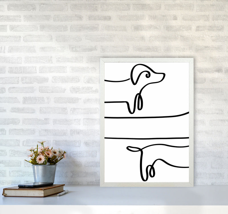 One Line dachshund Art Print by Seven Trees Design A2 Oak Frame
