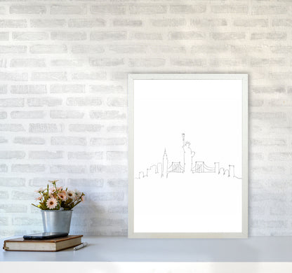 One Line New York Art Print by Seven Trees Design A2 Oak Frame