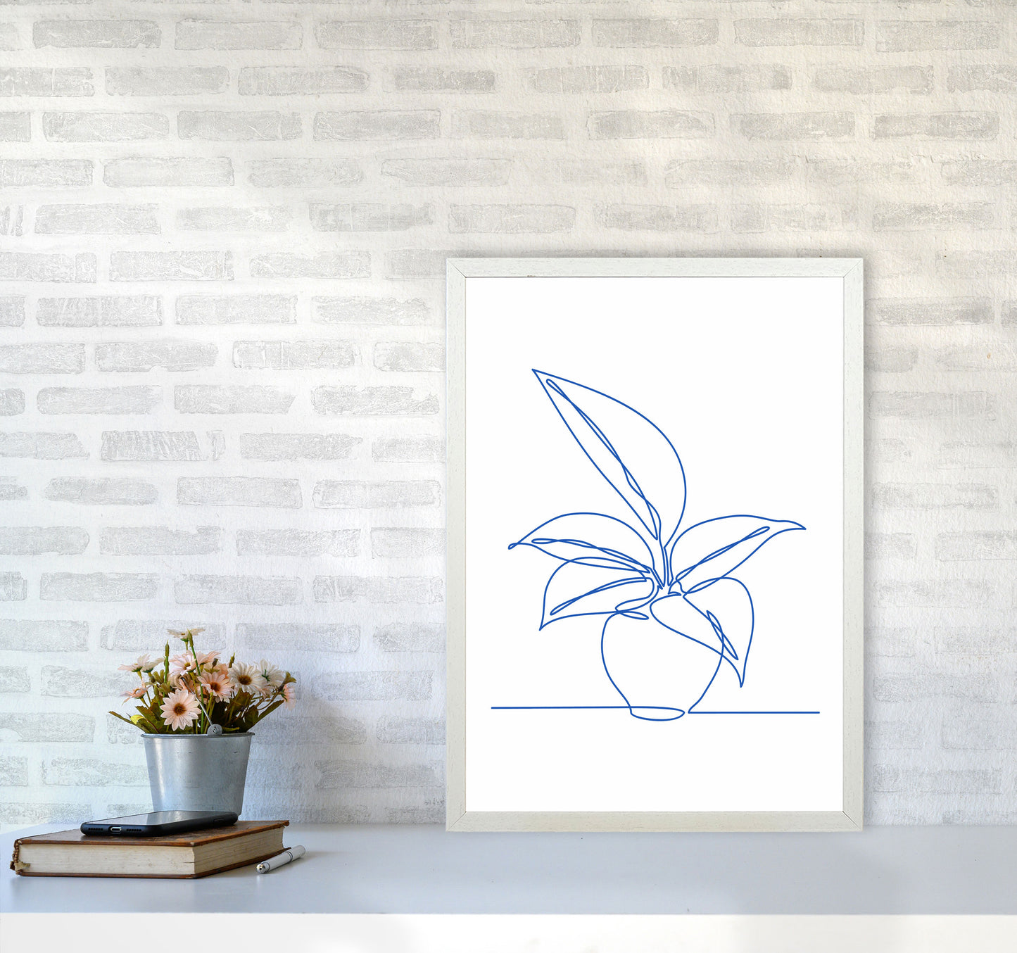 One Line Plant I Art Print by Seven Trees Design A2 Oak Frame