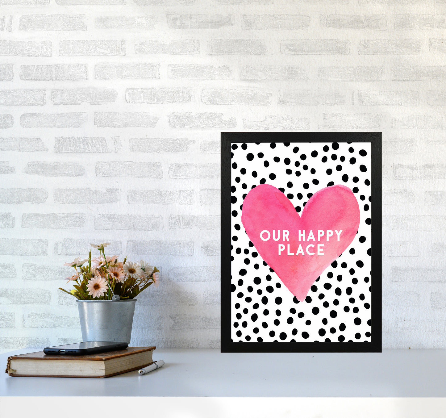 Our Happy Place Quote Art Print by Seven Trees Design A3 White Frame