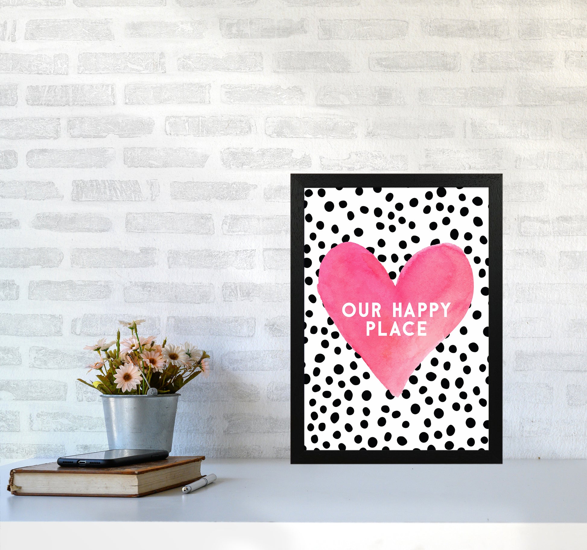 Our Happy Place Quote Art Print by Seven Trees Design A3 White Frame
