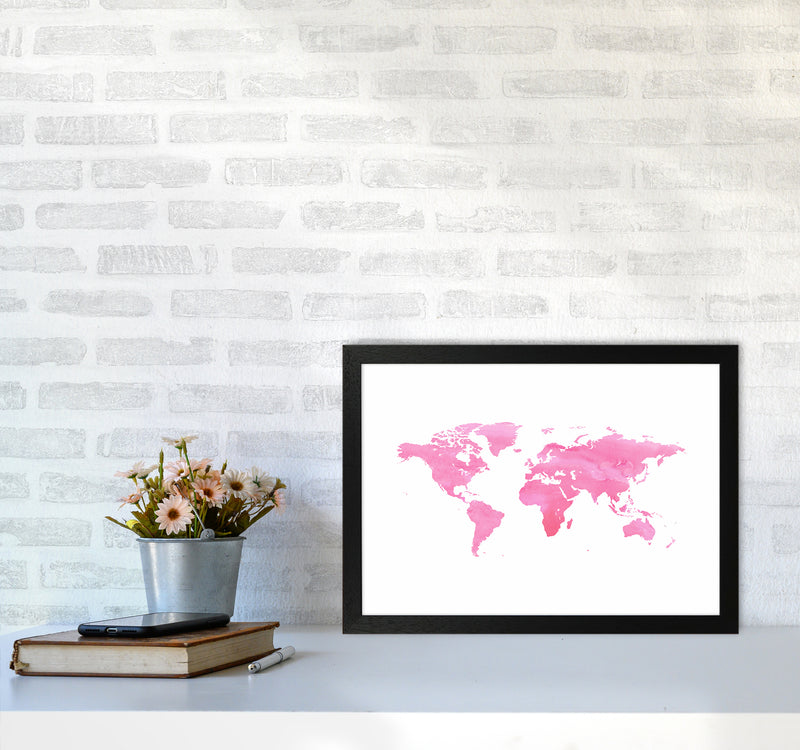 Pink Watercolor World Maps Art Print by Seven Trees Design A3 White Frame