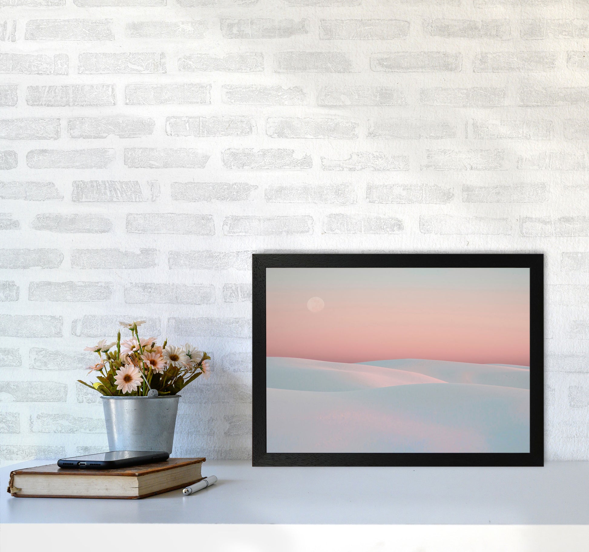 Moon And Dunes Art Print by Seven Trees Design A3 White Frame