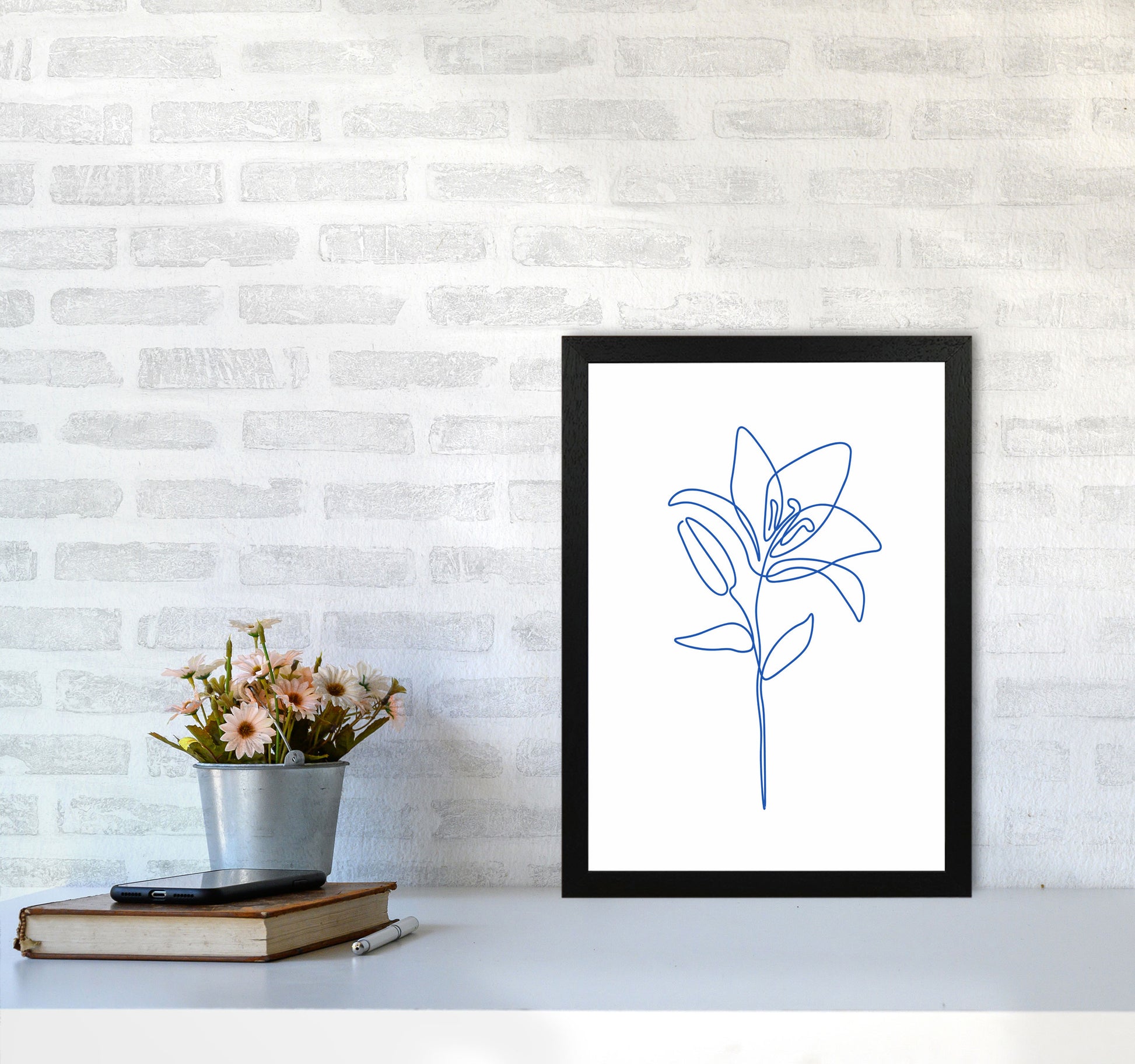One Line Flower II Art Print by Seven Trees Design A3 White Frame