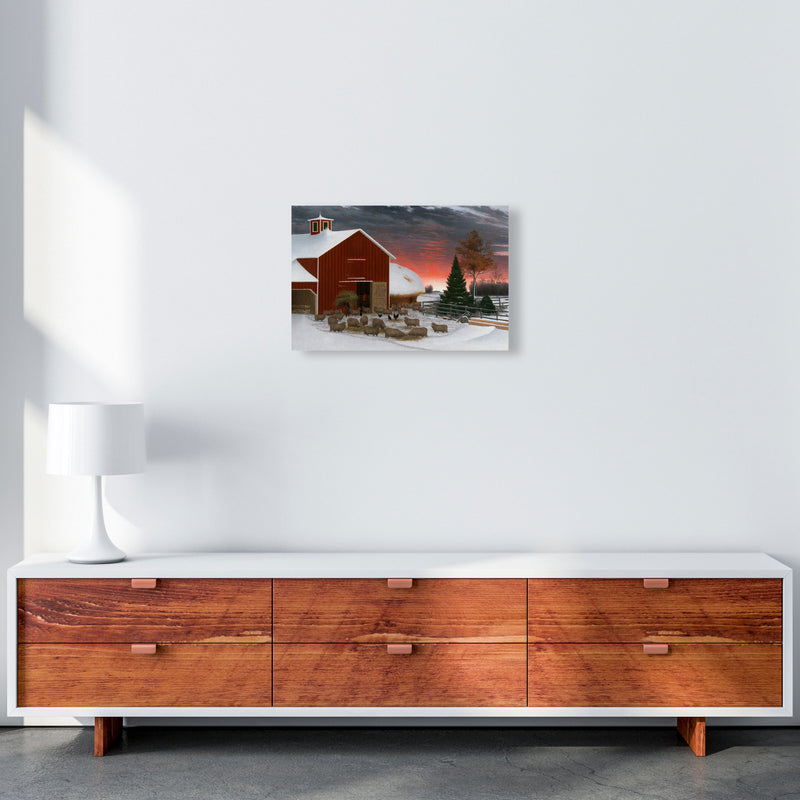 Snowy Farm Art Print by Seven Trees Design A3 Canvas