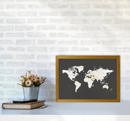 Marble Gold World Map Art Print by Seven Trees Design A3 Print Only