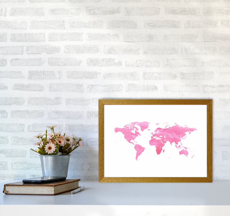 Pink Watercolor World Maps Art Print by Seven Trees Design A3 Print Only