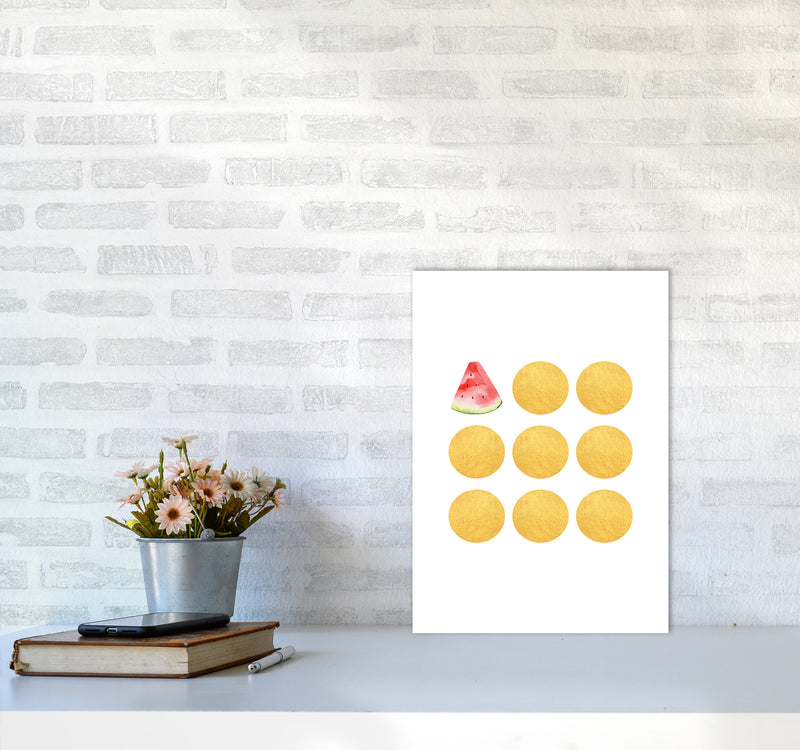 Gold Watermelon Kitchen Art Print by Seven Trees Design A3 Black Frame