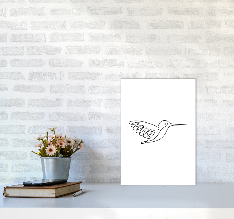 One Line Hummingbird Art Print by Seven Trees Design A3 Black Frame