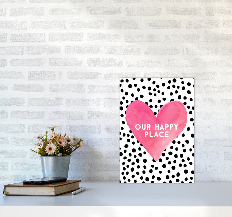 Our Happy Place Quote Art Print by Seven Trees Design A3 Black Frame