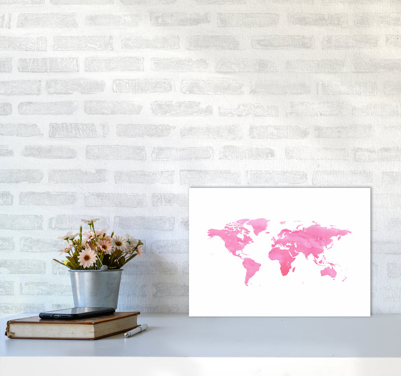 Pink Watercolor World Maps Art Print by Seven Trees Design A3 Black Frame