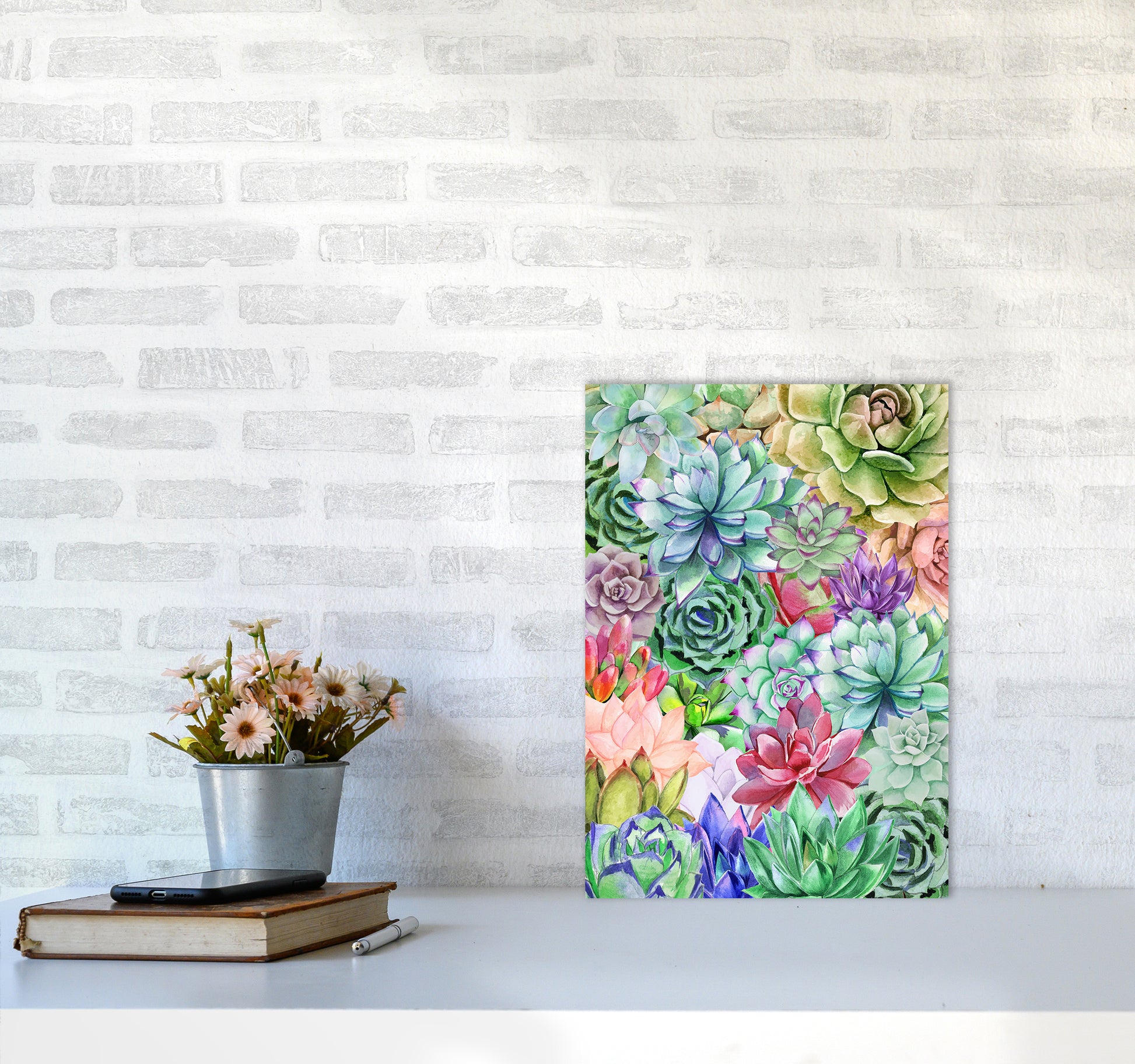 Succulents Paradise Botanical Art Print by Seven Trees Design A3 Black Frame