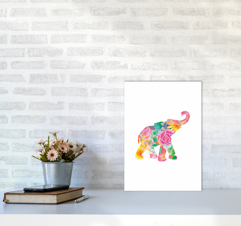 The Floral Elephant Animal Art Print by Seven Trees Design A3 Black Frame