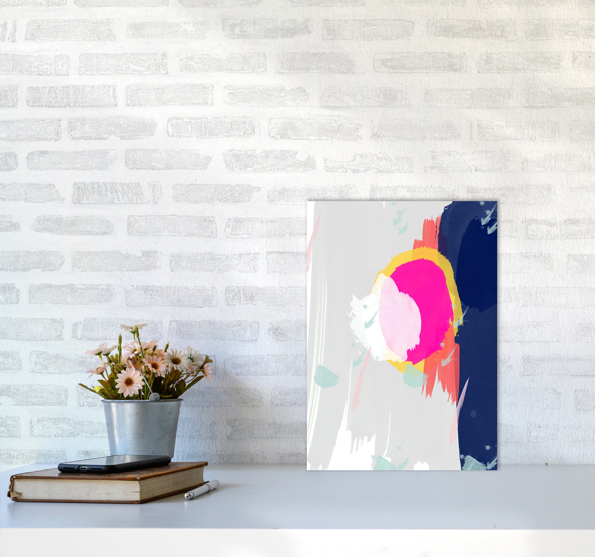 The Happy Paint Strokes Abstract Art Print by Seven Trees Design A3 Black Frame