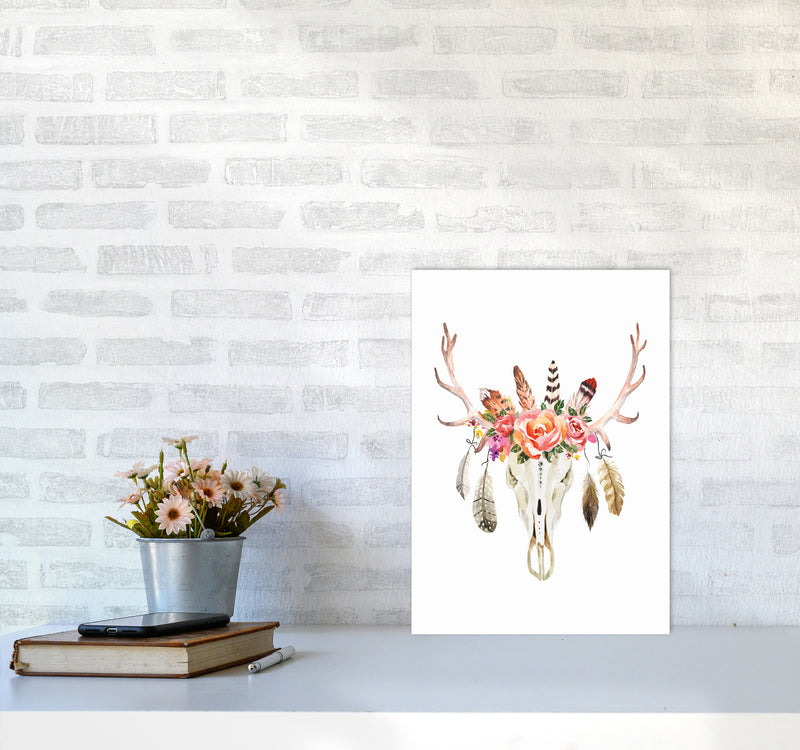 Boho cow skull Art Print by Seven Trees Design A3 Black Frame