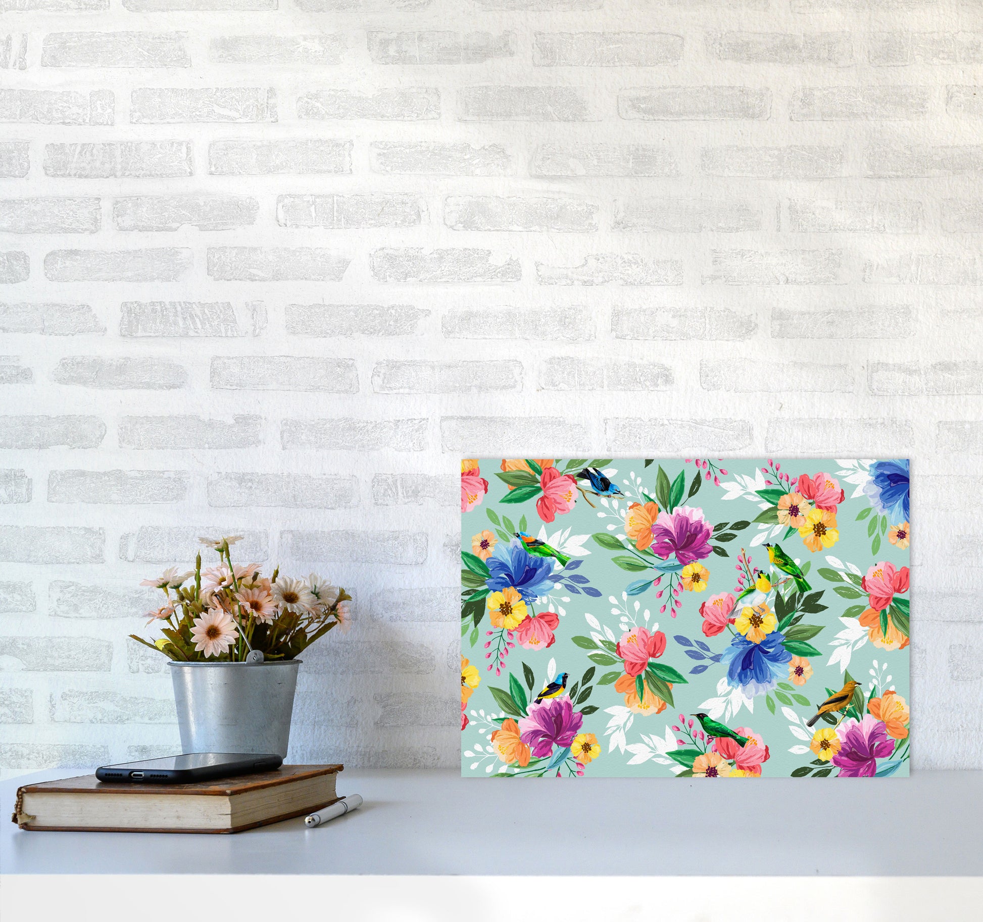 flowers birds Art Print by Seven Trees Design A3 Black Frame
