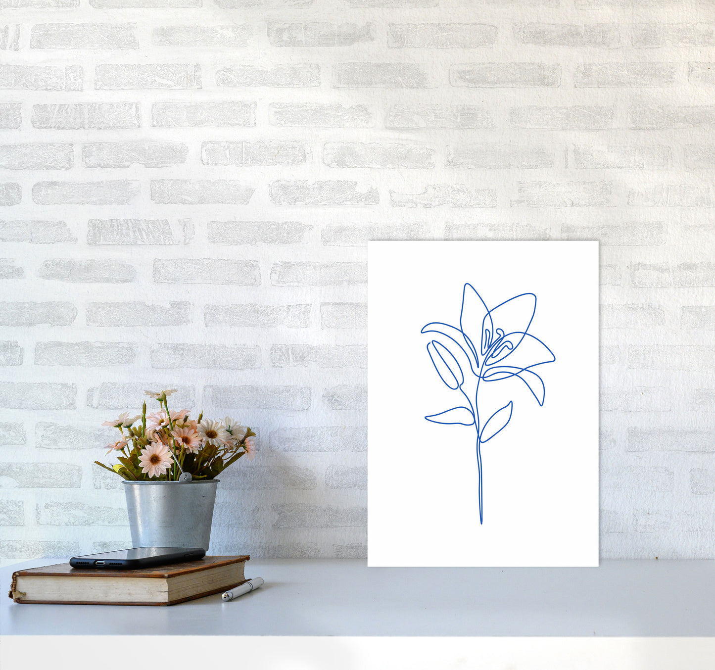 One Line Flower II Art Print by Seven Trees Design A3 Black Frame