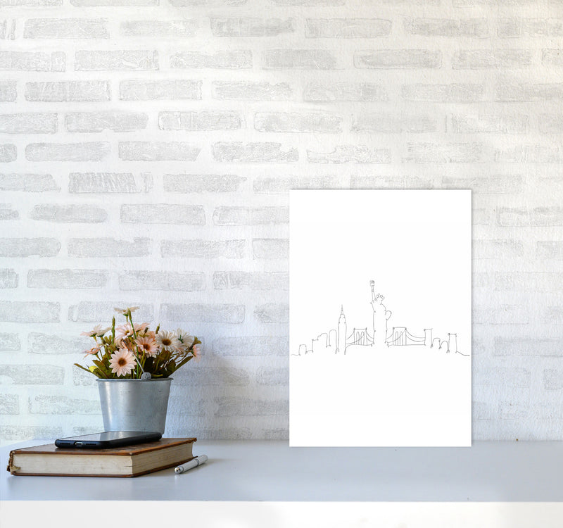 One Line New York Art Print by Seven Trees Design A3 Black Frame