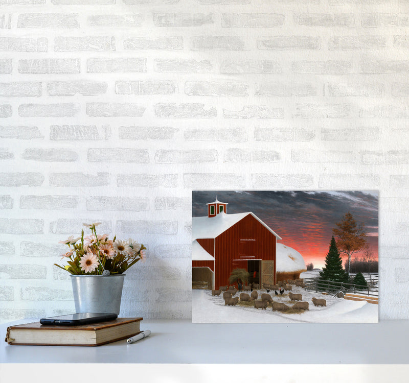 Snowy Farm Art Print by Seven Trees Design A3 Black Frame