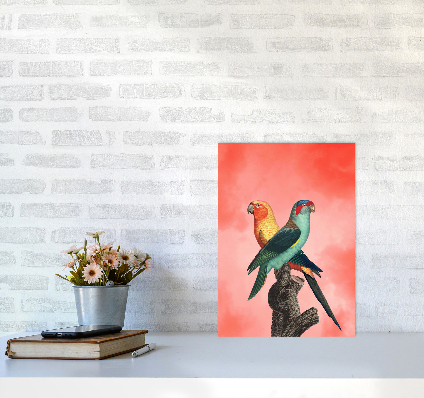 The Birds and the pink sky I Art Print by Seven Trees Design A3 Black Frame