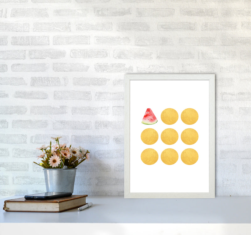 Gold Watermelon Kitchen Art Print by Seven Trees Design A3 Oak Frame