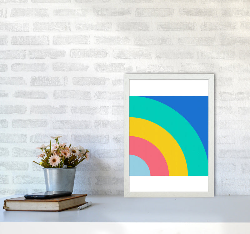 Happy shapes II Rainbow Art Print by Seven Trees Design A3 Oak Frame