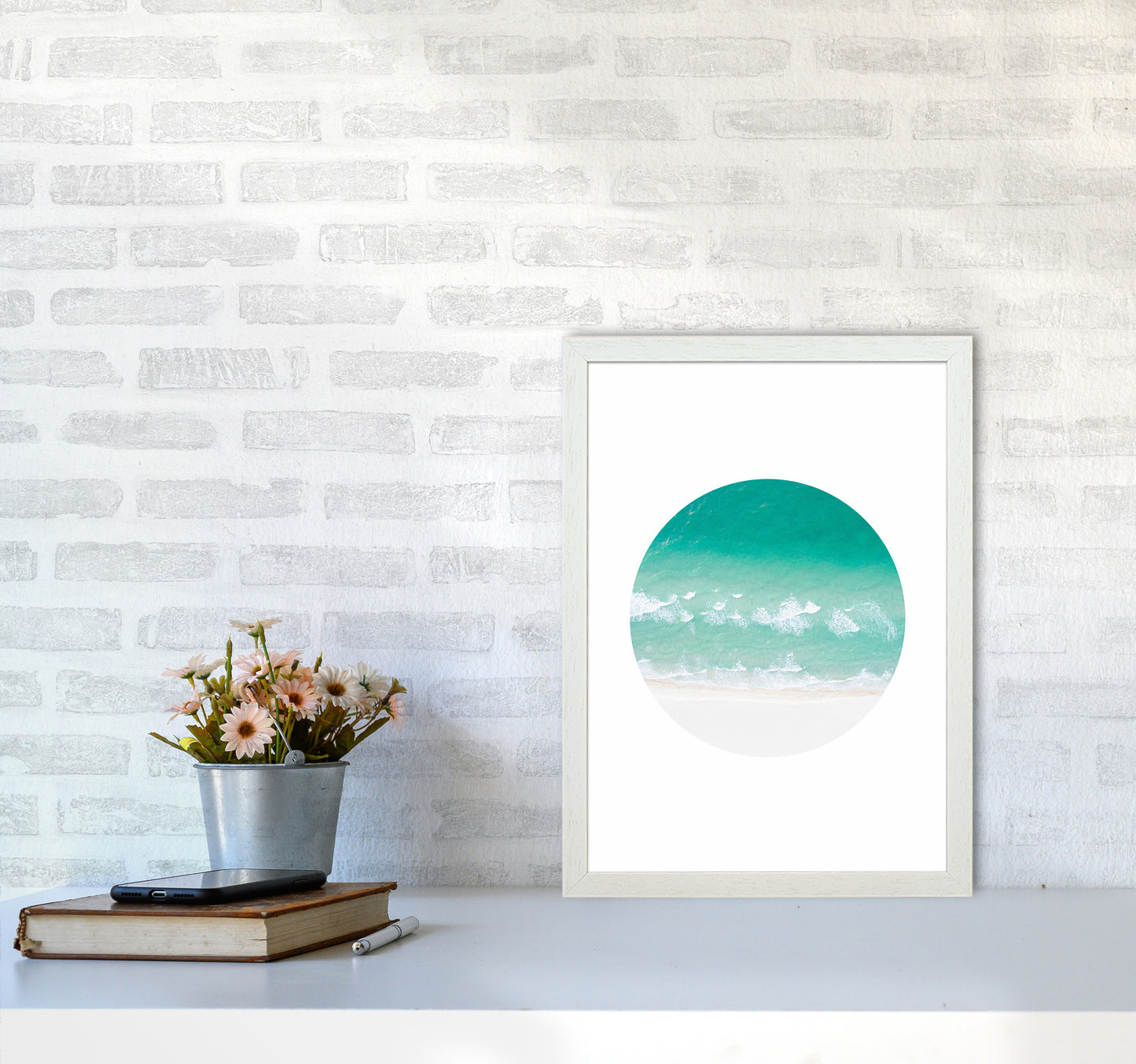 La Mar Beach Art Print by Seven Trees Design A3 Oak Frame