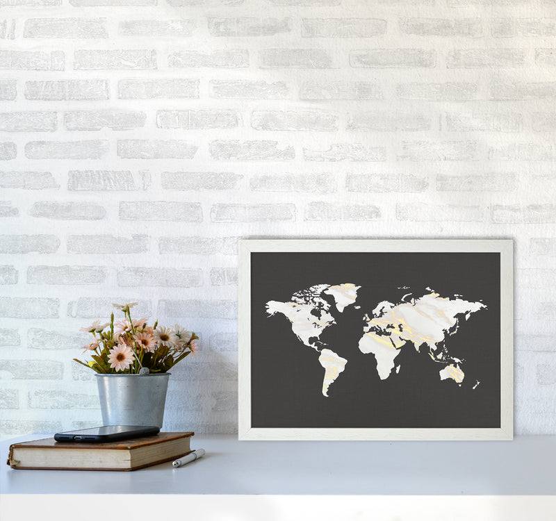 Marble Gold World Map Art Print by Seven Trees Design A3 Oak Frame