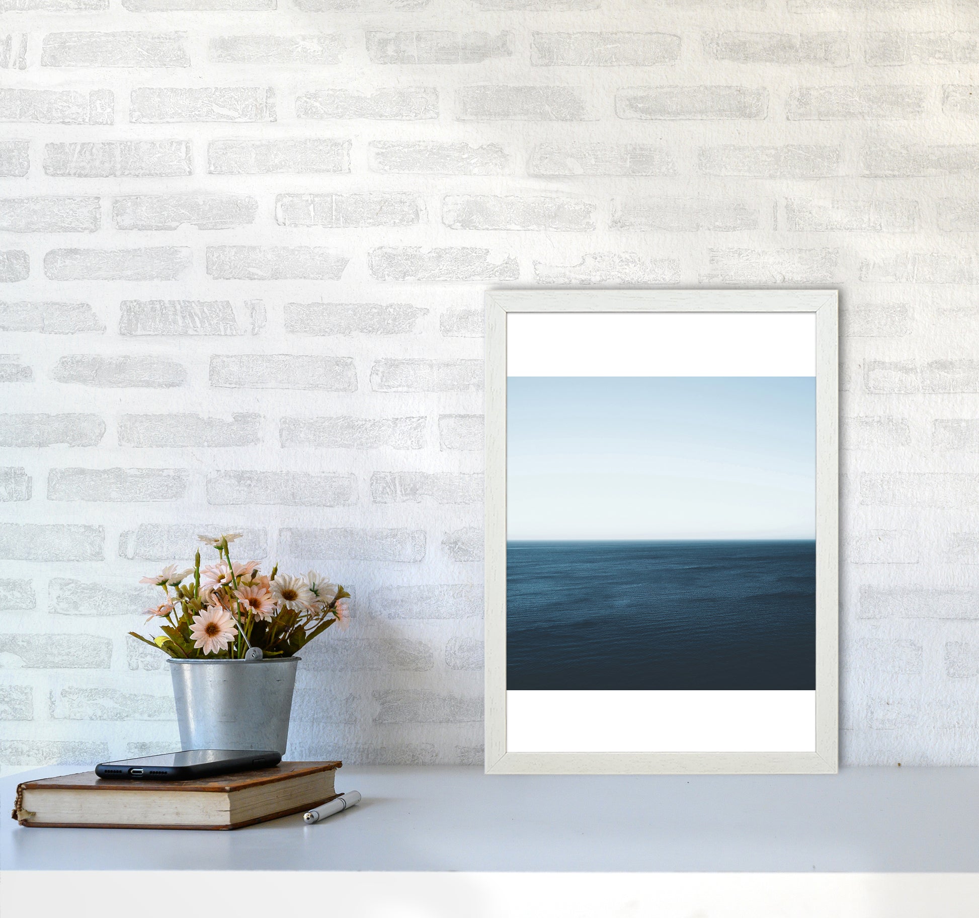 Minimal Ocean Photography Art Print by Seven Trees Design A3 Oak Frame