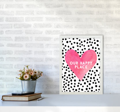 Our Happy Place Quote Art Print by Seven Trees Design A3 Oak Frame